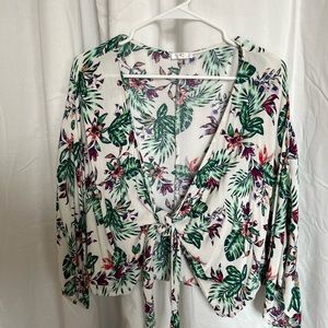 Floral Tie Short Kimono Top